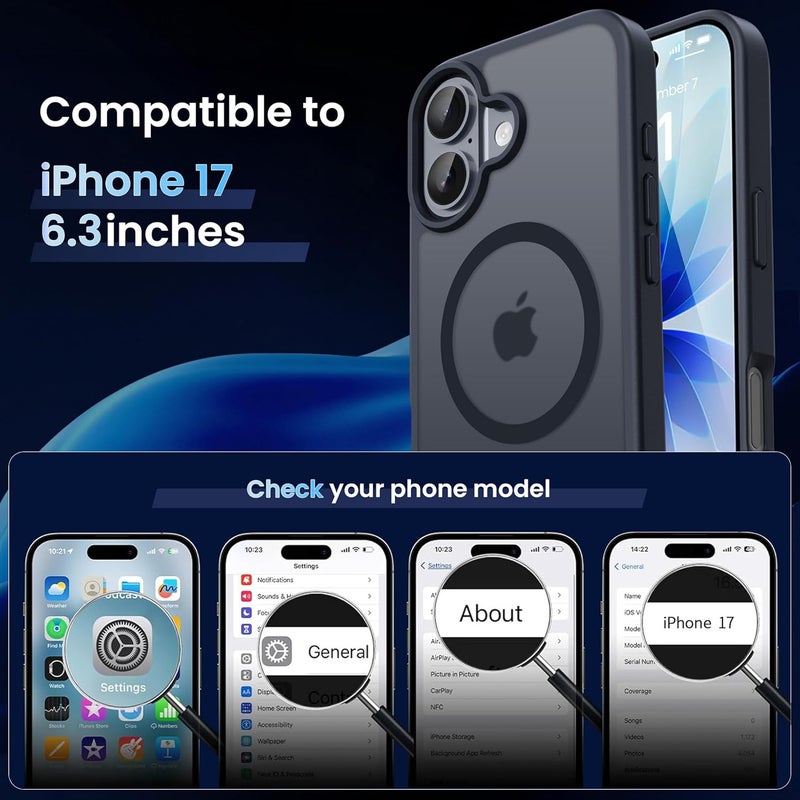 CACOE Magnetic Case for iPhone 17 6.3 inch-Compatible with MagSafe & Magnetic Car Phone Mount,Anti-Fingerprint TPU Thin Phone Cases Cover Protective Shockproof (Matte Black) - Image 2